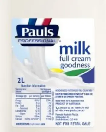Full Cream Milk 9 x 2L (Pauls)